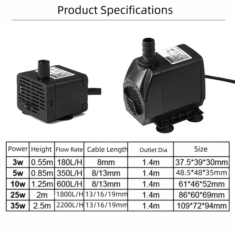 Black Submersible Water Pump Submersible Ultra-Quiet Fish Tank Filter Pump Mini with Suction Cup Ponds Fountains view 6