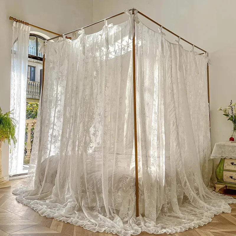 New Summer French Lace Floor To Floor Mosquito Net Princess Style Upscale Palace Style Three Door Dense Bed Mantle Thickening