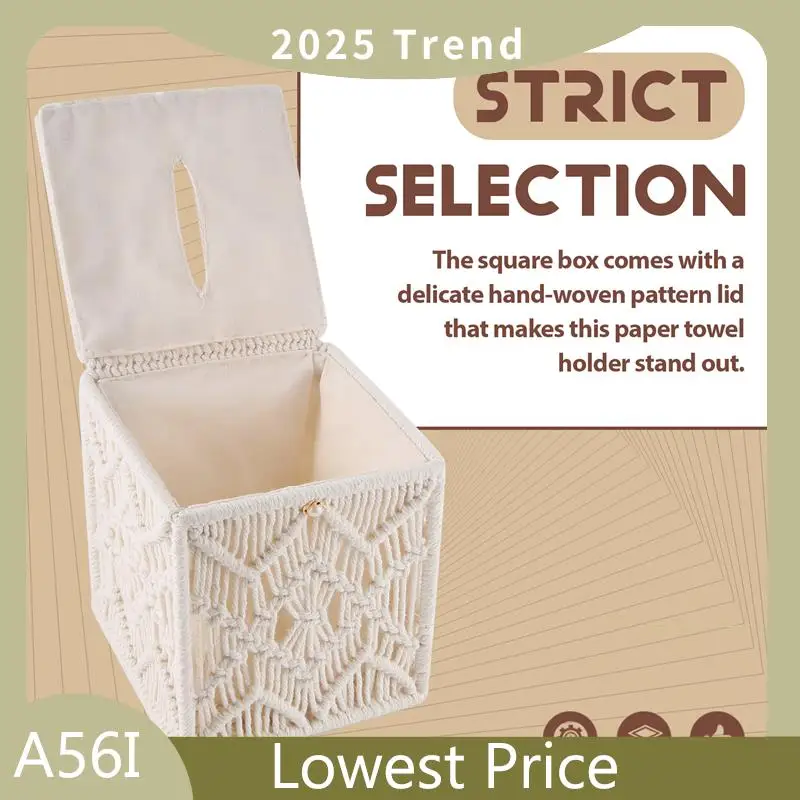

ABDD Tissue Box Cover Boho Decor Square Paper Tissue Holder With Bead Buckle Macrame Napkin Tissues Organizer Home Decor
