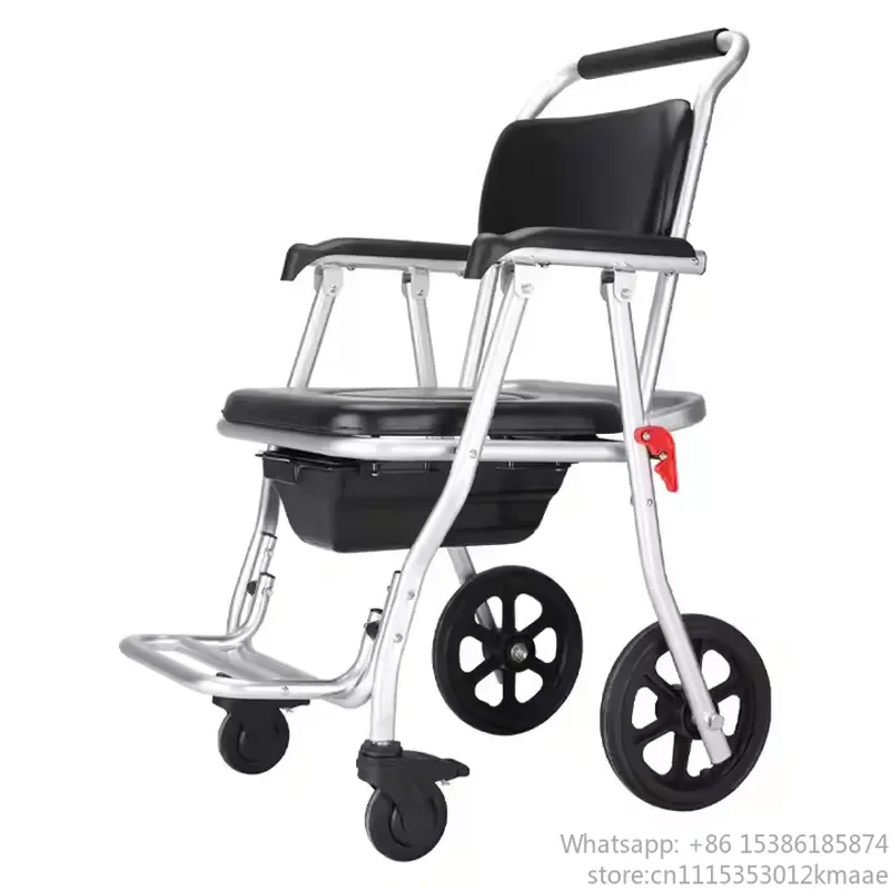 Vequyn Transfer wheelchair Foldable Commode with Wheels, Portable Toilet Chair for Disabled & Elderly, Bathroom & Hotel Medical