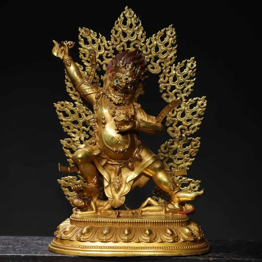 

15"Tibetan Temple Collection Old Bronze Gilded Cinnabar Vajrayana Bodhisattva Buddha Backlight Lotus Terrace Worship Hall