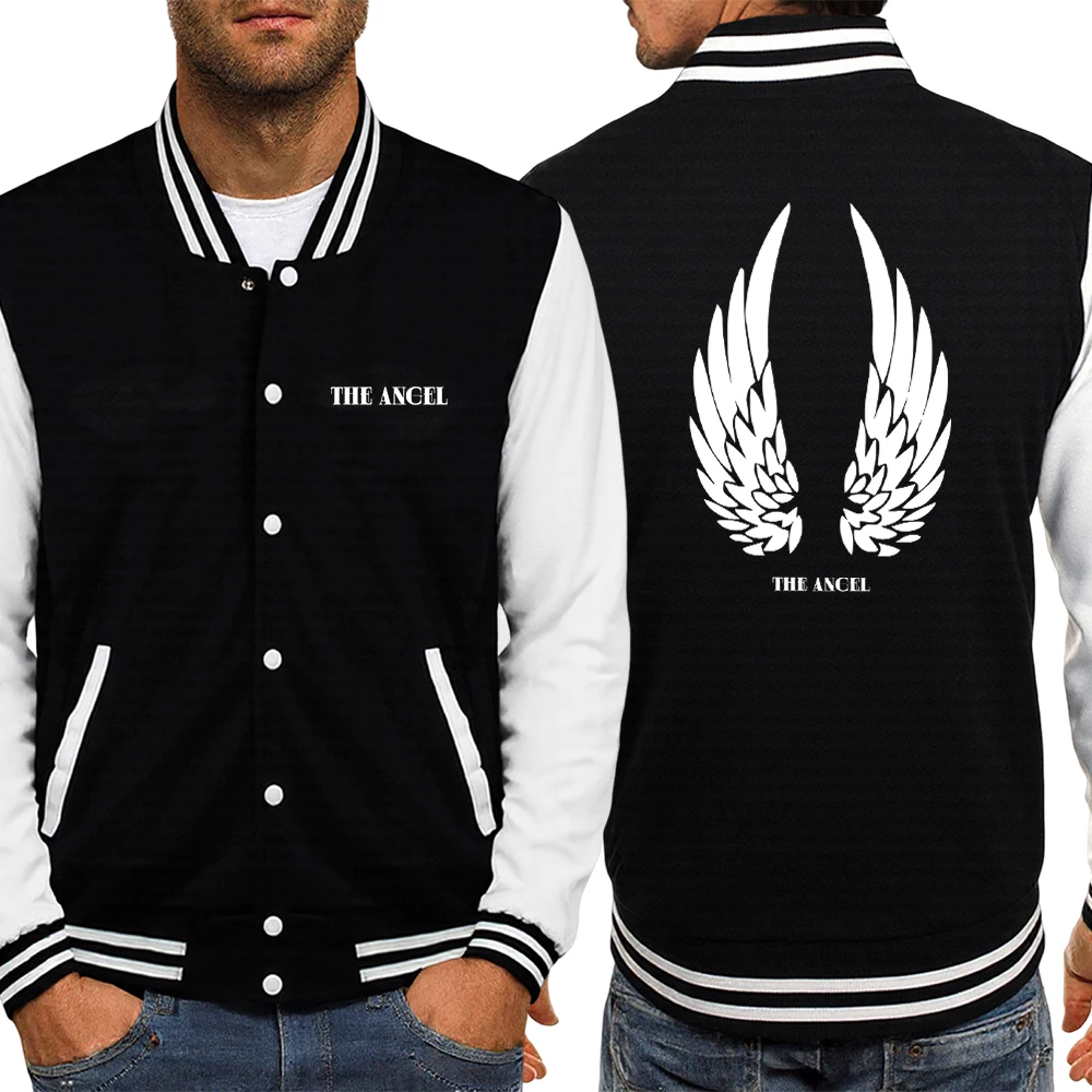 

Creative The Upend Angel Wings Print Male Jackets Breathable Street Uniform Button Crewneck Jacket Sport Hot Sale Streetwear