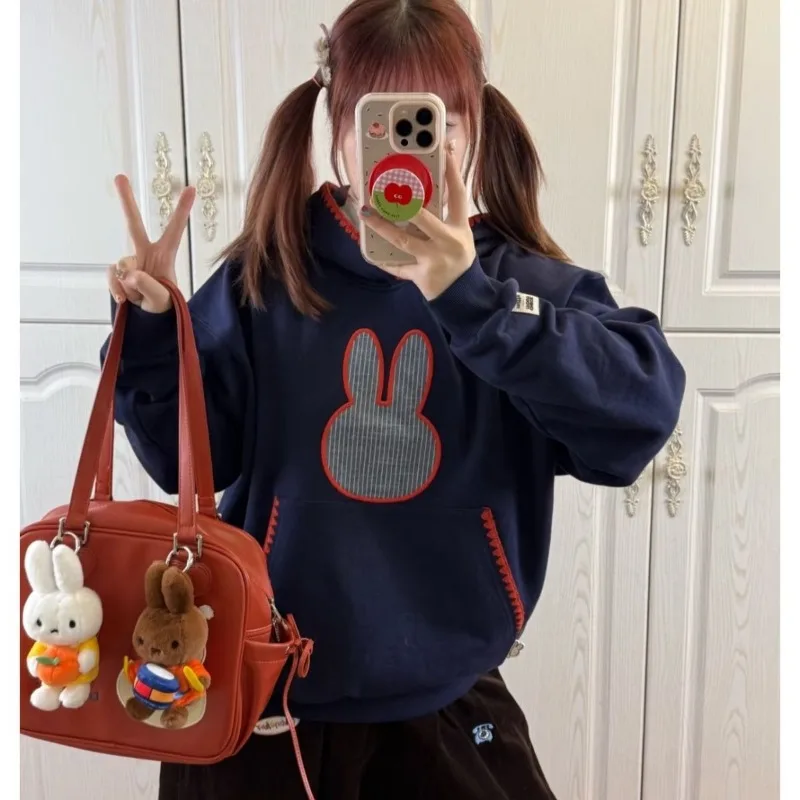 Cartoon Kawaii New Style Fashion Plus Velvet Hoodie Sweethearts  Be All-match Long Sleeve Autumn and Winter Soft Fabric Miffy