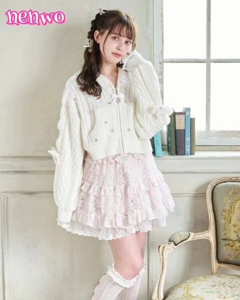 

Японская милая кружевная юбка, женская юбка с бантом на талии до бедра, тонкая плиссированная юбка с высокой талией, летняя юбка принцессы в стиле Лолиты