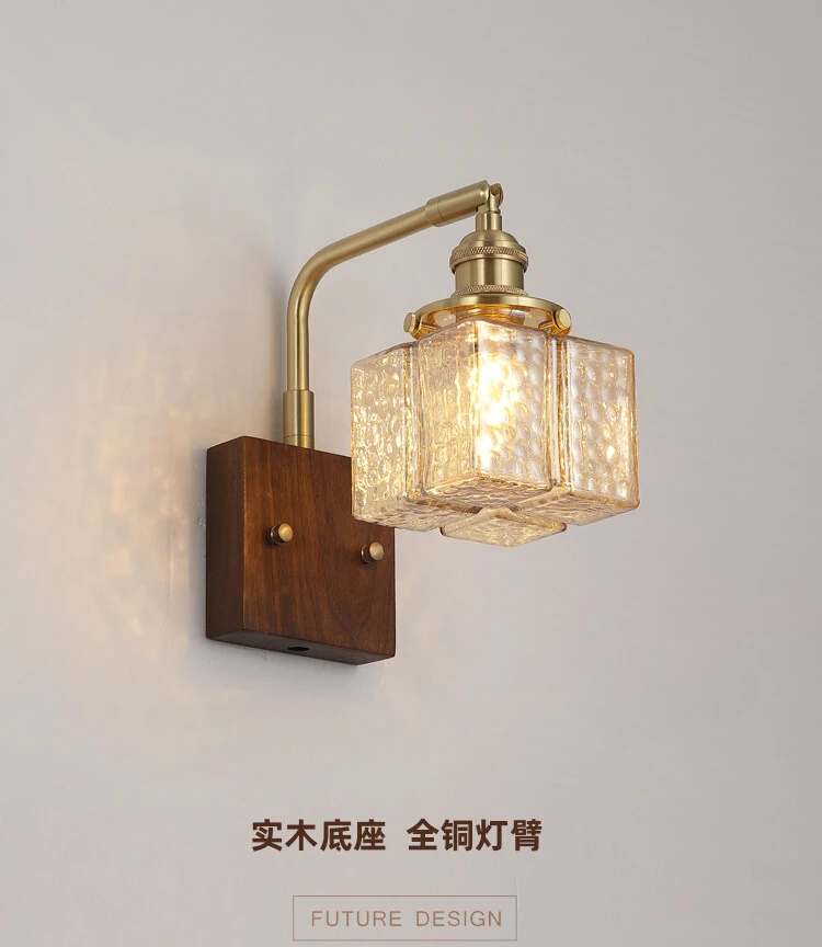 

Medieval style wall lamp retro Japanese walnut color master study living room bedside bathroom dining room