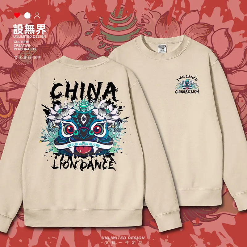 Guoxing Lion Head Lotus Splashing Ink Lion Dance Culture with Chinese Style Original mens hoodies long sleeve clothes