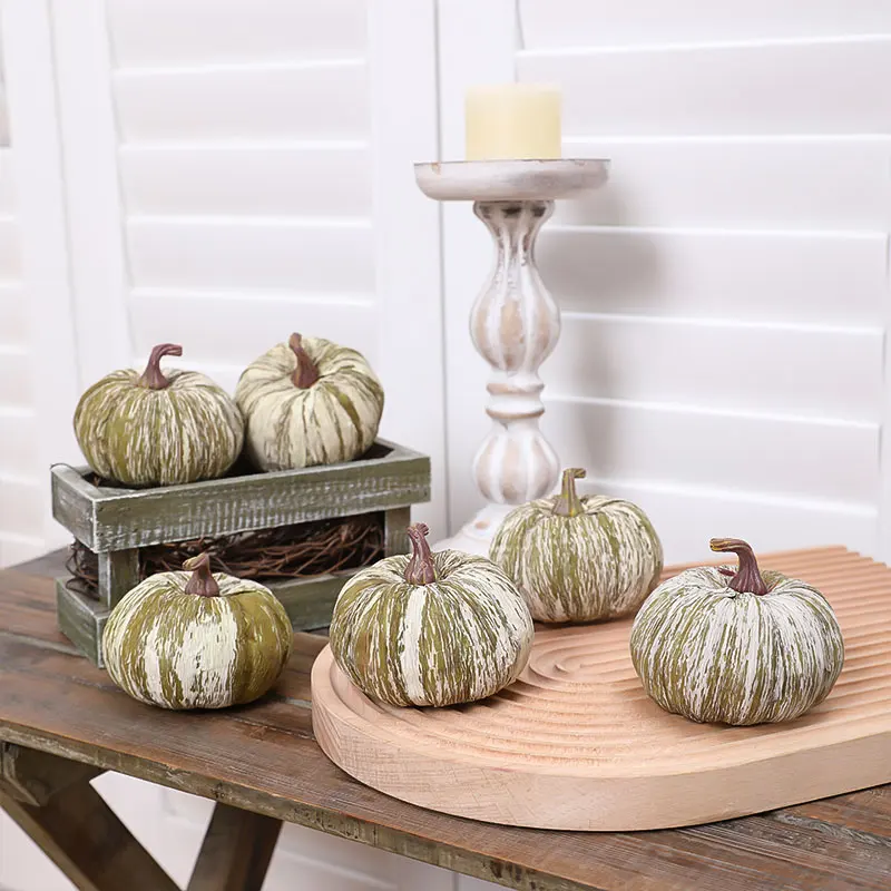 6PCS 6CM artificial Striped Pumpkin Home Hotel Garden Halloween Party Decoration -85001_X6