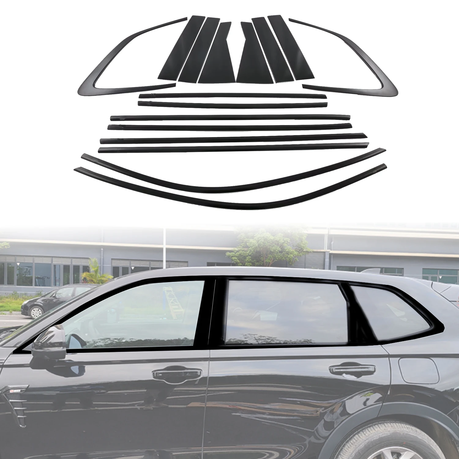 For Honda CR-V CRV 2023 2024 2025 Car Door Window Molding & Center Pillar Frame Decorative Cover Trim ABS Glossy Black 16pcs