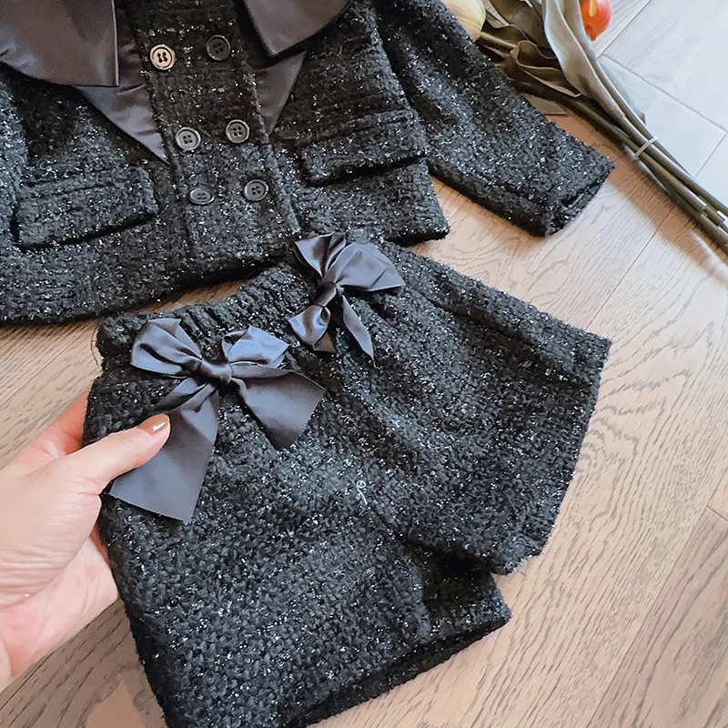 2-8 Years Girls Clothing Sets Spring Autumn New Fashion Tops+Shorts 2Pcs Little Princess Baby Suits Christmas Party Kids Clothes