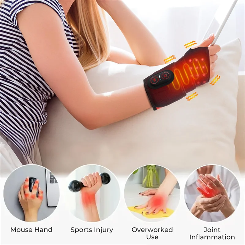 Tappetino riscaldante per polso senza fili a 3 temperature per mani, polsi, gomiti, sollievo dal dolore per digitazione di giochi per l'artrite