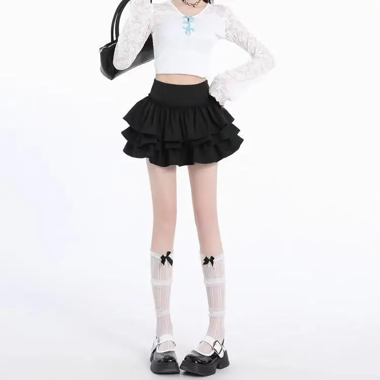 Mini Skirt Cute Sexy Balletcore Elastic High Waist Ball Gown Summer Ruffle Lolita Skirt Short Korean Sweet Y2K Women Clothing