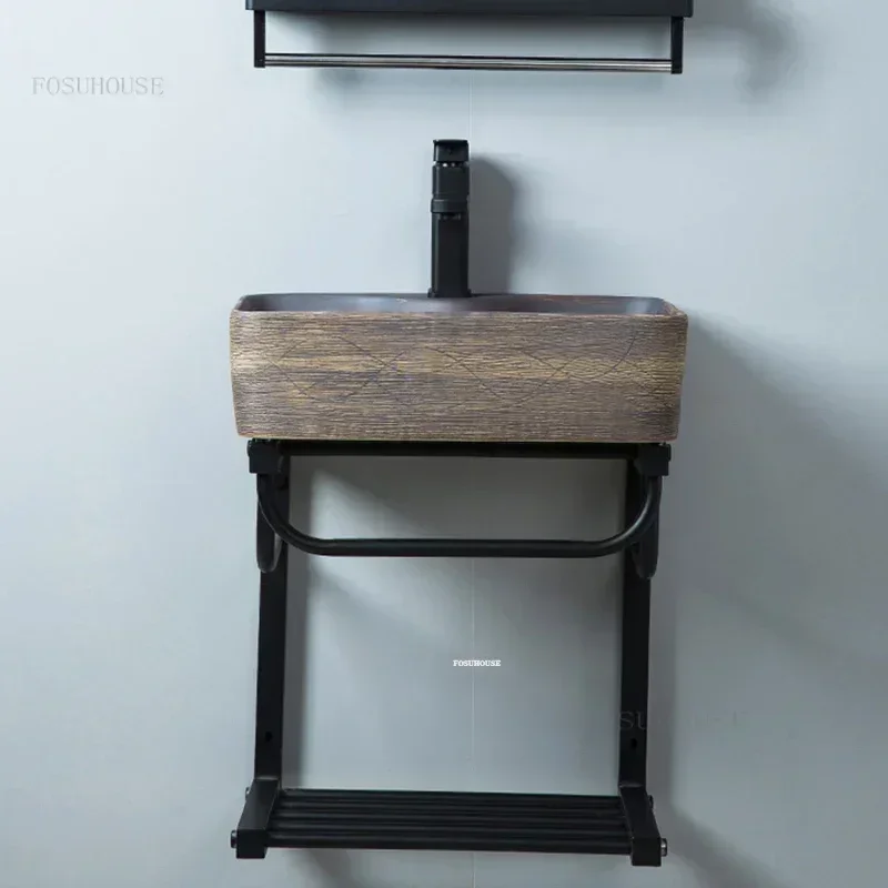 Moderne wandmontierte Badezimmerwaschbecken, nordisches Badezimmerzubehör, Keramikhalterung, hängendes Aufsatzbecken, Retro-rechteckiges Waschbecken