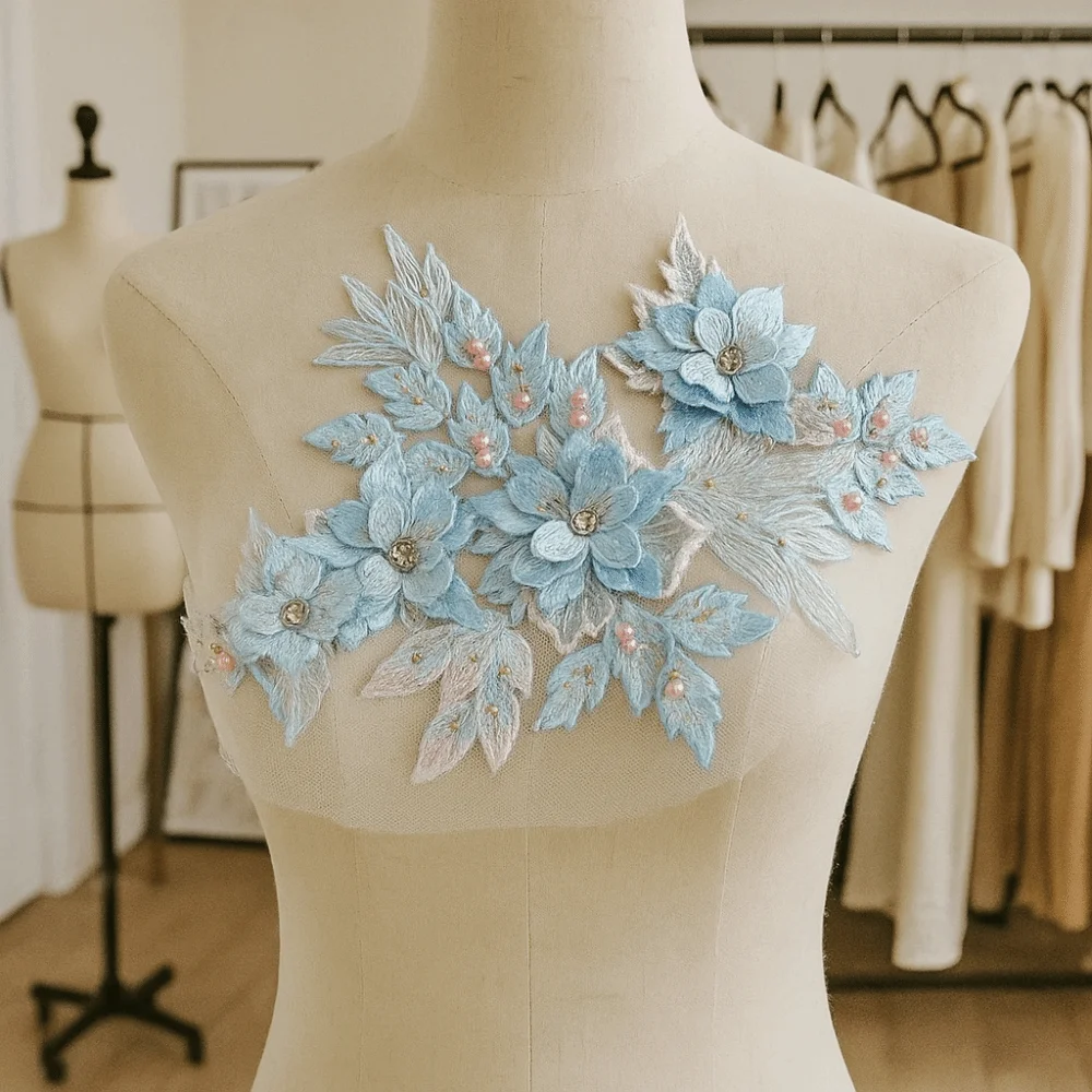 زهرة التطريز الترتر شارة مطرّزة أنيقة فاخرة 3D زهرة التصحيح حساسة البوليستر زهرة المطرزة بقع #1