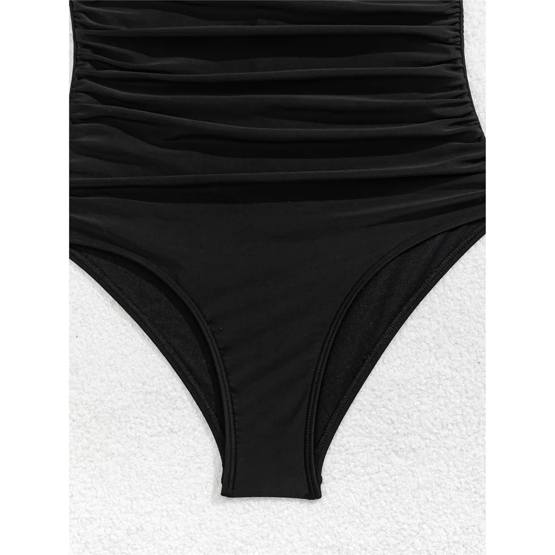 S - XL Neuer U-Ausschnitt, geraffter, hoch geschnittener Badeanzug, einteiliger Badeanzug für Damen, Badebekleidung, Monokini, gepolsterter Badeanzug, Badeanzug, Modell V6514. – Detail 7