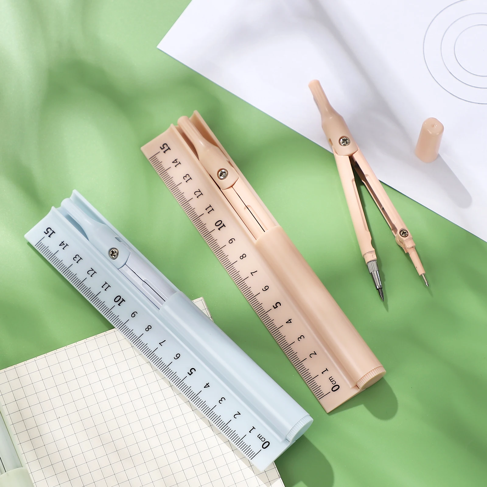 1 Pc Simple Three-in-one Multifunctional Compass Ruler Creative DIY Journal Student Supplies Stationery