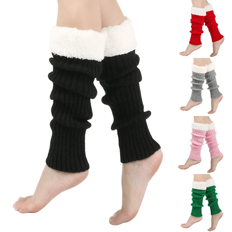 1Pair Elastic Thick Soft Candy Color Winter Plus Plush Leg Warmers Knitted Foot Cover Long Socks Crochet Socks Sleeve