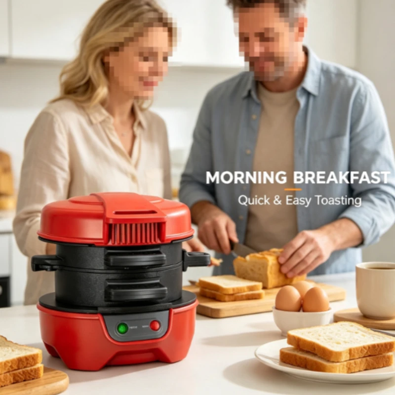 Mini Double-Layer Sandwich Maker 110V/220V Non-Stick Breakfast Toaster for Burger Egg Toast