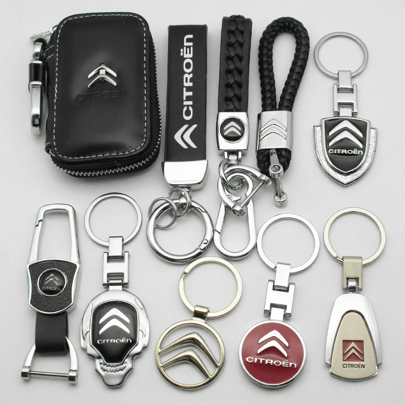 ثلاثية الأبعاد المعادن الجلود سيارة المفاتيح مفتاح سلسلة حلقة اكسسوارات لسيتروين C4 C3 C5 C1 C2 C4L Celysee Xsara بيكاس الصبار حافظة مفاتيح السيارة