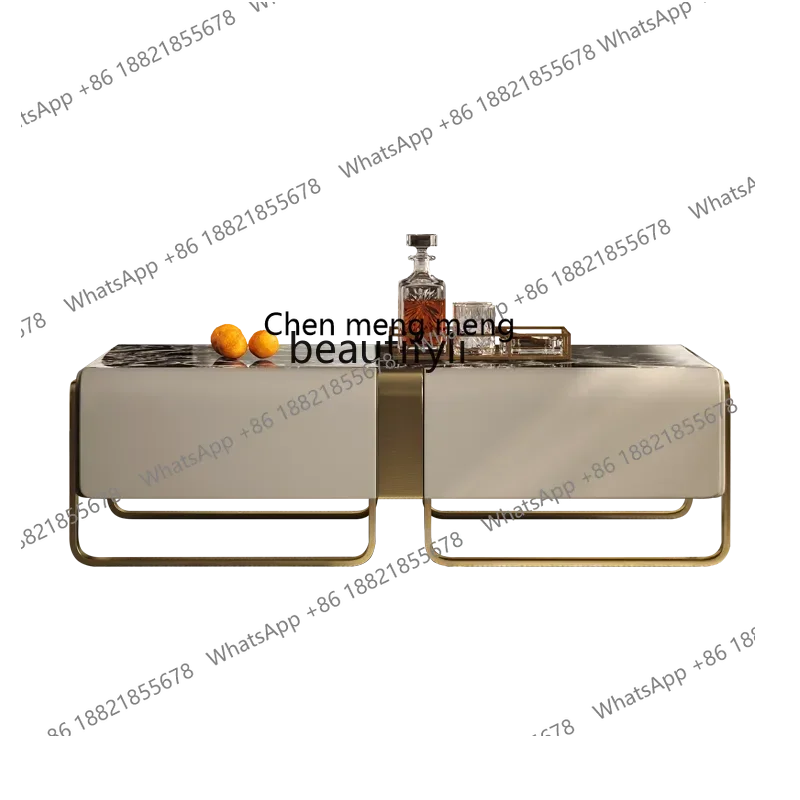 

X Light luxury coffee table senior designer furniture villa large flat layer marble luxury stone tea machine combination