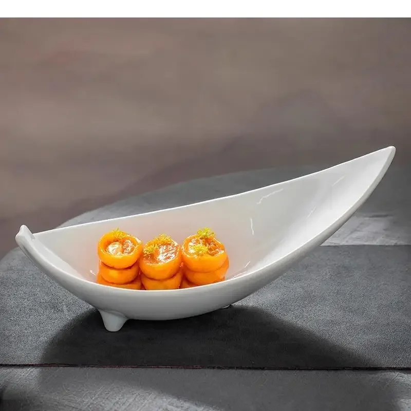 

Pure White Irregular Ceramic Dinner Plate Restaurant Dessert Bowl Sushi Salad Thick Soup Specialty Tableware