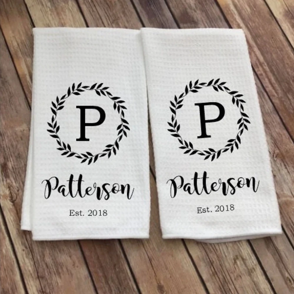 Personalized Dish Towel, Custom Tea Towel, Family Name Kitchen Towel, New Couple Gift, Established Year