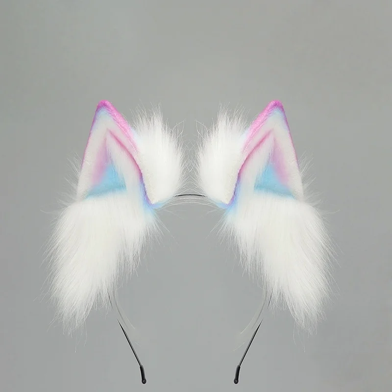 2025 Nuovo fatto a mano colorato sfumato orecchie di gatto fascia cintura regolabile coda di volpe Halloween Cosplay animale lupo puntelli