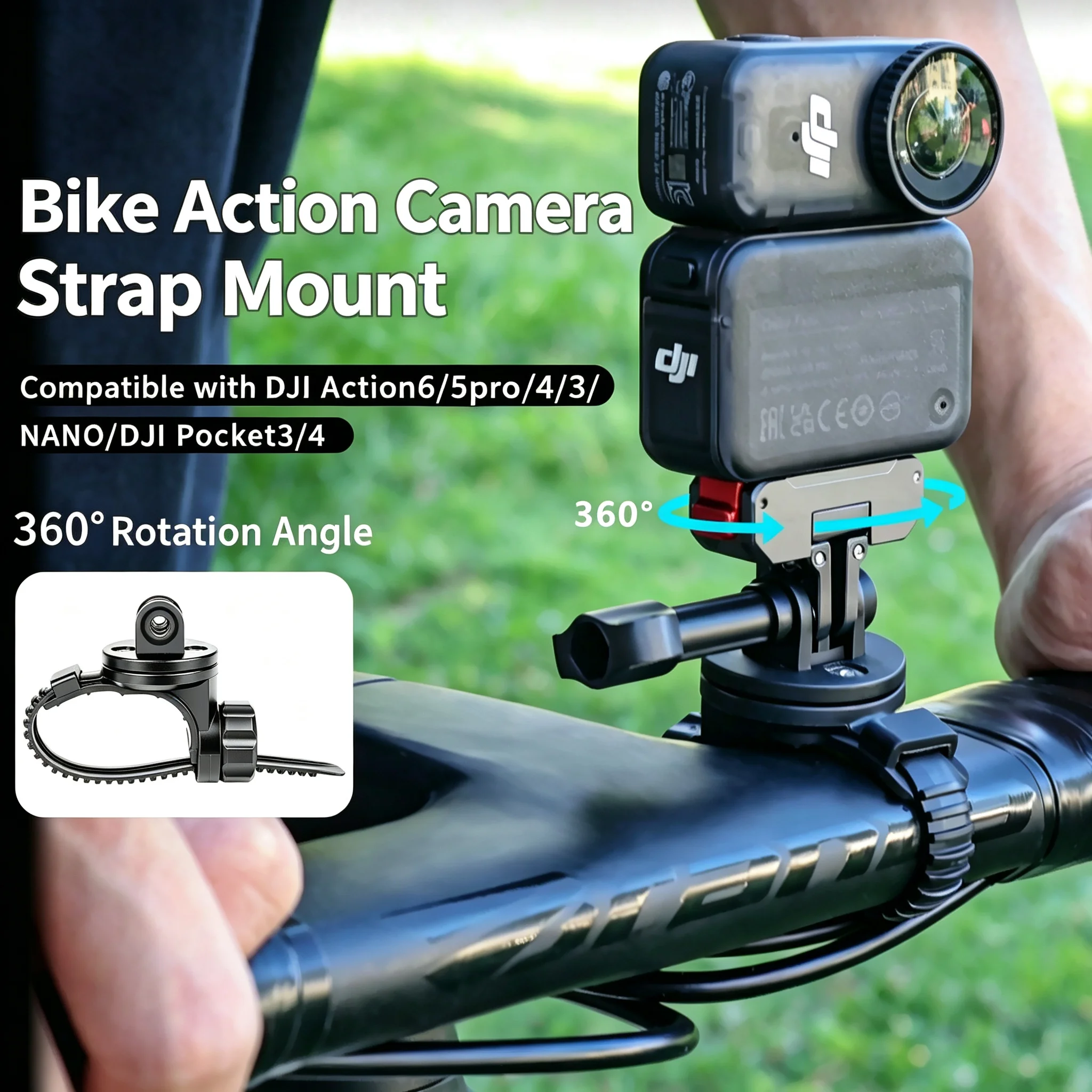 Nylon Strap Handlebar Camera Holder with Aluminum Magnetic Base 360 Rotation for Bike Motorcycle DJI Action 3 4 5 Pro 6 Fix Part