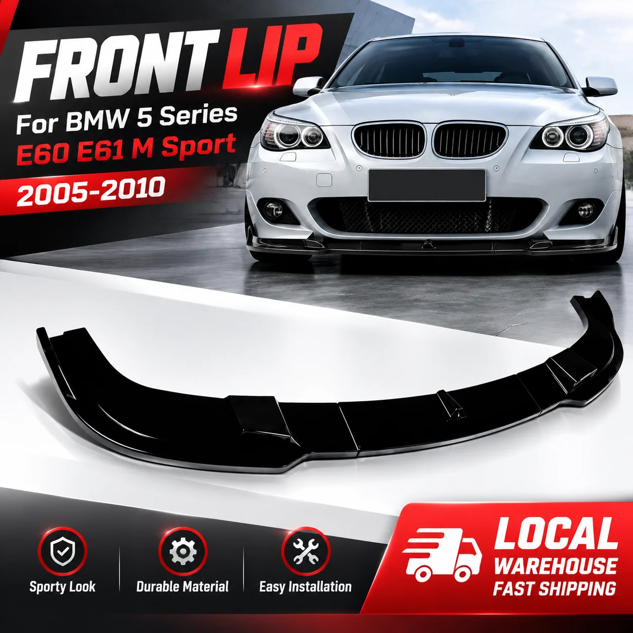 Frontstoßstange Frontsplitter für BMW 5er E60 E61 M Sport 2005-2010, Frontlippe, Frontspoiler, Frontlippe Exterieur-Modifikation