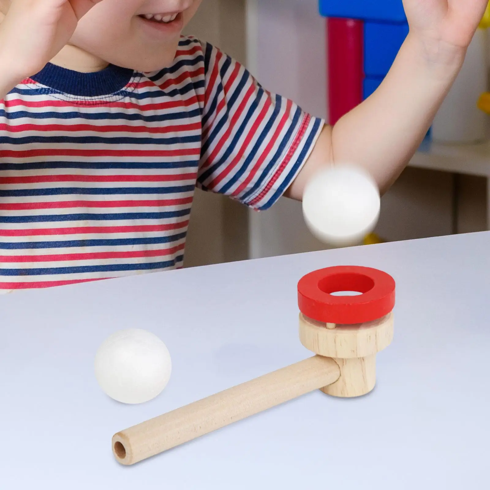 Floating Blow Pipe Balls Game Toy Wooden Blowing Ball Toy for Preschool Kids