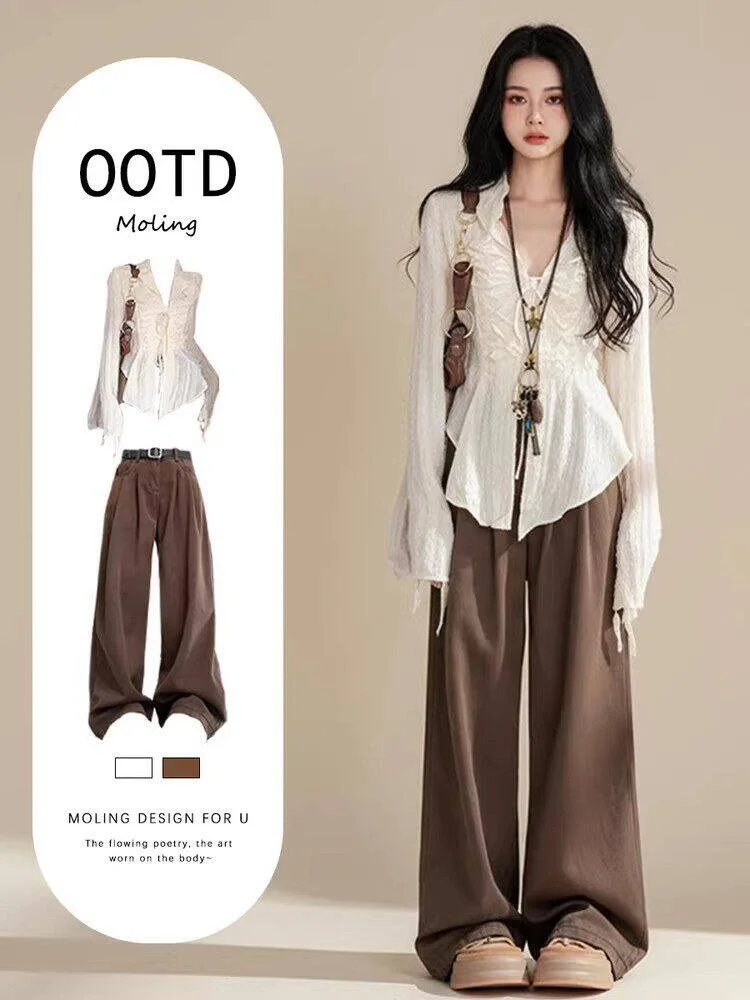 

Spring Autumn Tibetan Tourist Set Women's Beautiful irt Strap Slimming Mermaid Casual Pants Tee Piece Set Faionable Cas...