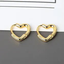 Aide 925 Sterling Silver Moda Smooth Love Heart Hoop Brincos Simples Coração Bonito Círculo Piercing Brinco Orelha Buckle Jóias