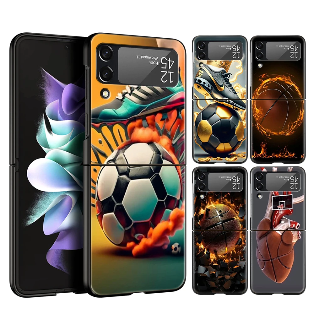 Football Sport Hard PC Phone Case For Samsung Galaxy Z Flip 4 5 6 Transparent Cover For Galaxy Z Flip 3 Foldable Shockproof Case