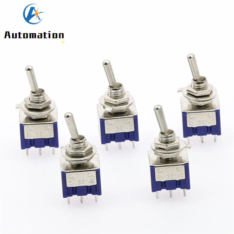 5Pcs Miniature Lever  Toggle Switch Single Pole Double Throw ON-OFF-ON /ON-ON 120VAC 6A 1/4 Inch Mounting MTS-102 103 202 203