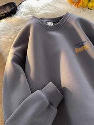 American Retro Fleece Lined Long Sleeve Letter Print Sweatshirt Unisex Autumn Winter Casual Fashion Versatile Men's Women's Top