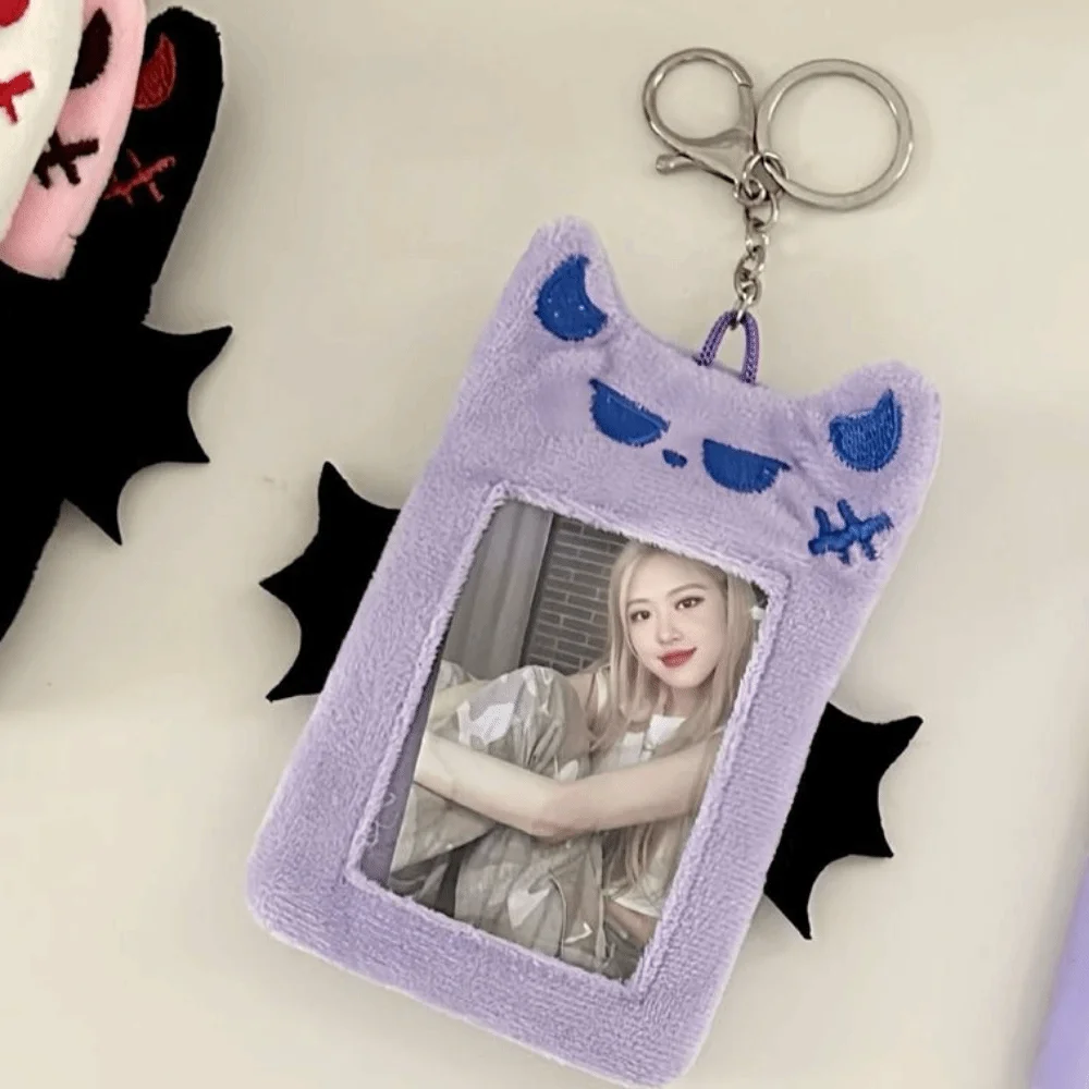 Bat Demon Cartoon Photocard Holder Transparent with Keychain Pendant Bus Card Holder ID Card Cover Korean Style