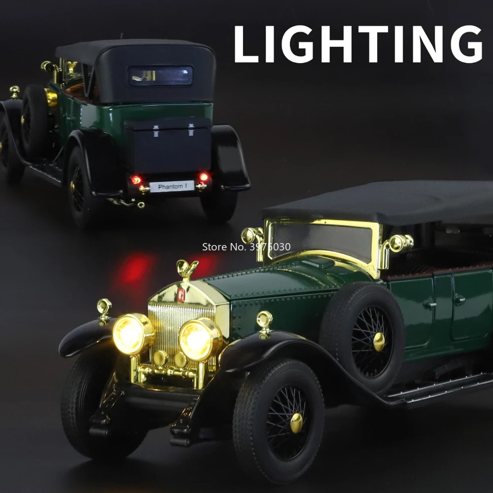 1:24 لفات رويس فانتوم سيارات عتيقة ألعاب نماذج مصغرة سبيكة دييكاست مع التراجع الصوت ضوء المركبات للأطفال هدايا