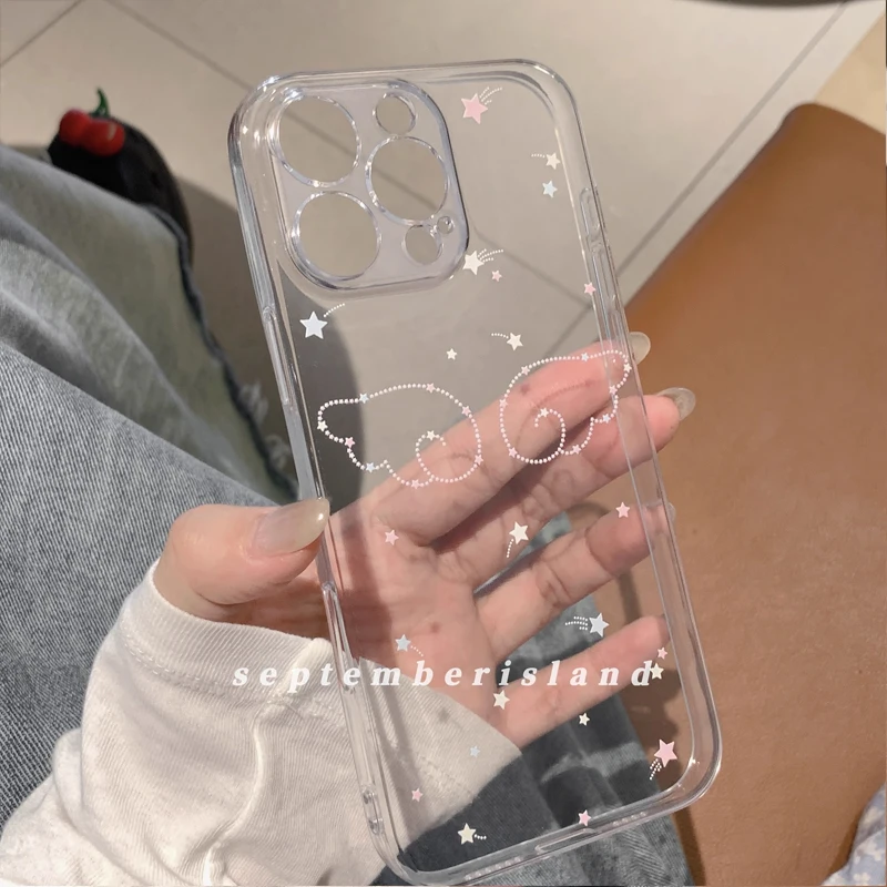 크리에이티브 INS 한국 스타 걸 핑크 러브 엔젤 윙즈 폰 케이스 (아이폰 16 15 14 13 12 11 Pro Max Plus 투명 후면 커버)