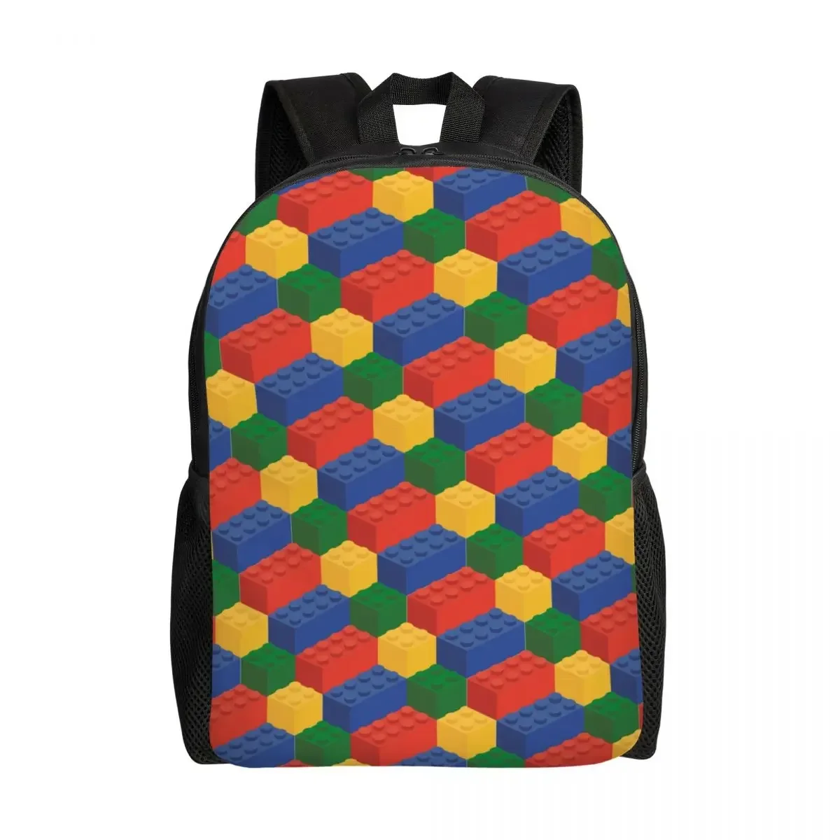 Personalized Colorful Building Plastic Brick Toy Blocks Patterns Backpack Men Women Basic Bookbag for College School Bags