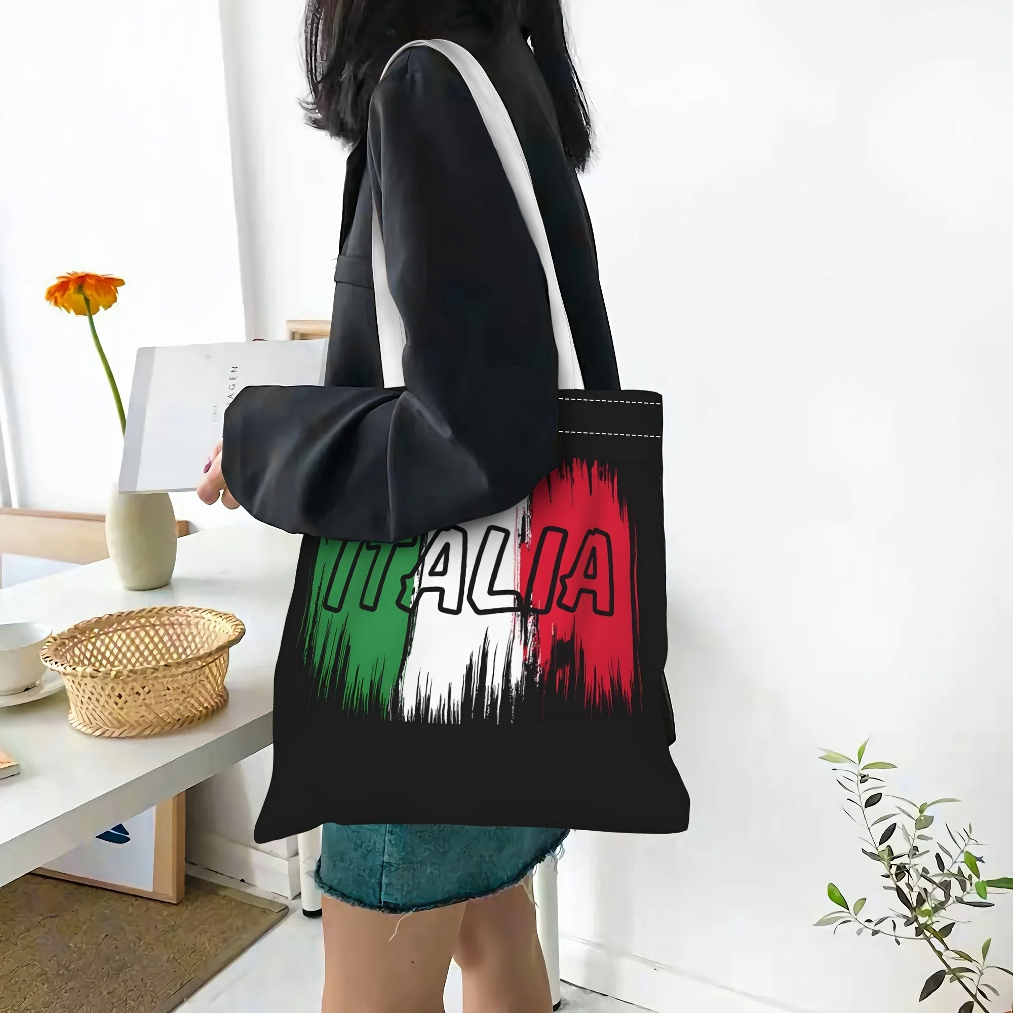 1pc ITALIA Themed Tote Shopping Bag, Suitable for Daily Use, Shopping, School, Travel, A Unique Gift for Italy and Football Fans