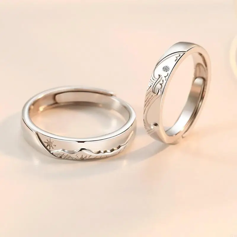  Eachother Mountain League Open Couple Ring Simple Epoxy Valentine's Day Gift Landscape Couple Ring Jewelry Gift