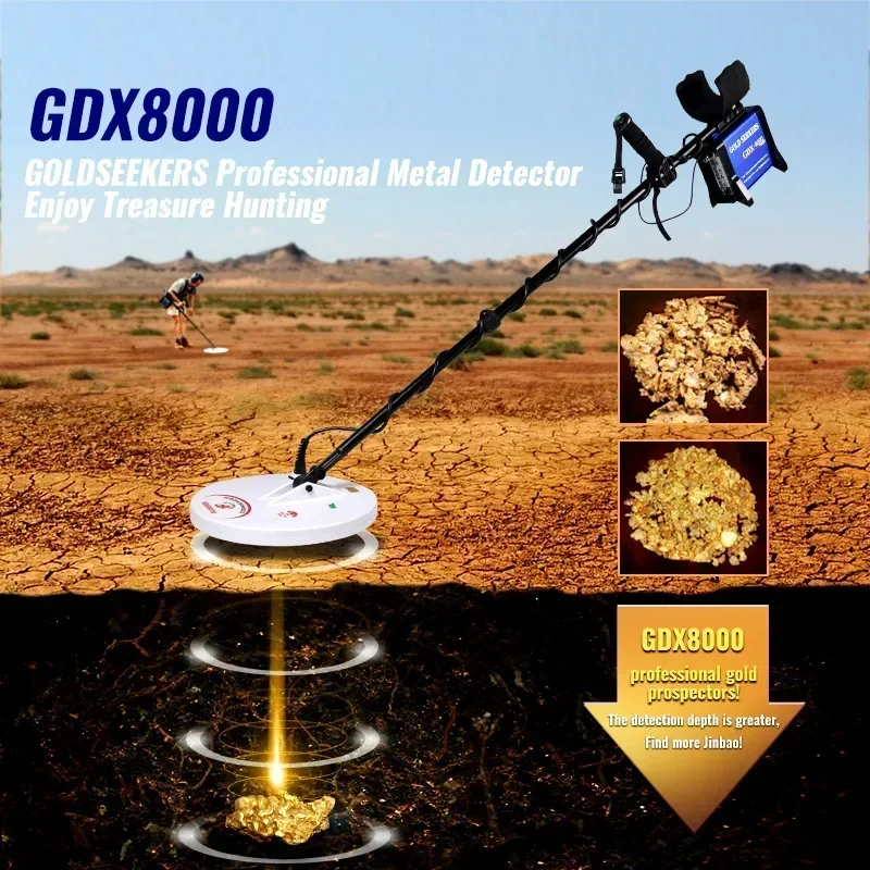 GDX8000 Industrial Metal Detectors Underground Depth 2m IP67 Waterproof 24kHz Coil Scanner Finder 72WH Battery Gold