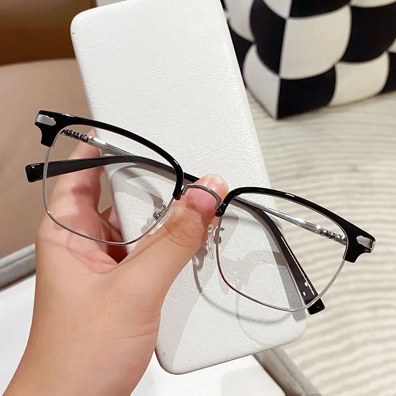 Black Computer Glasses Frame Women Men Anti Blue Light Round Eyewear Blocking Glasses Optical Spectacle Eyeglass metal frame