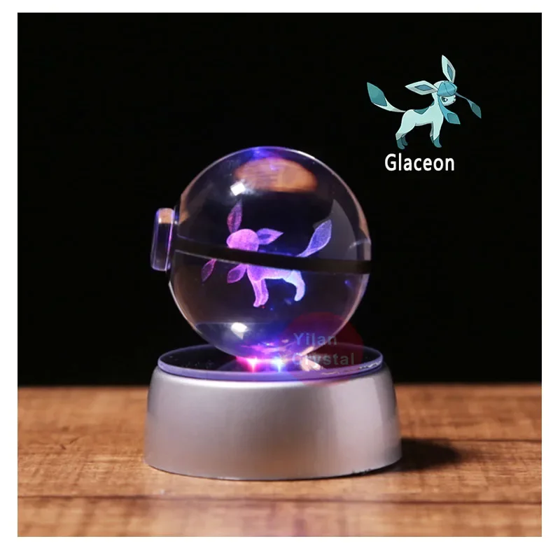 

Anime Pokemon Glaceon 3D Crystal Ball Pokeball Anime Figures Engraving Crystal Model with LED Light Base Kids Toy ANIME GIFT