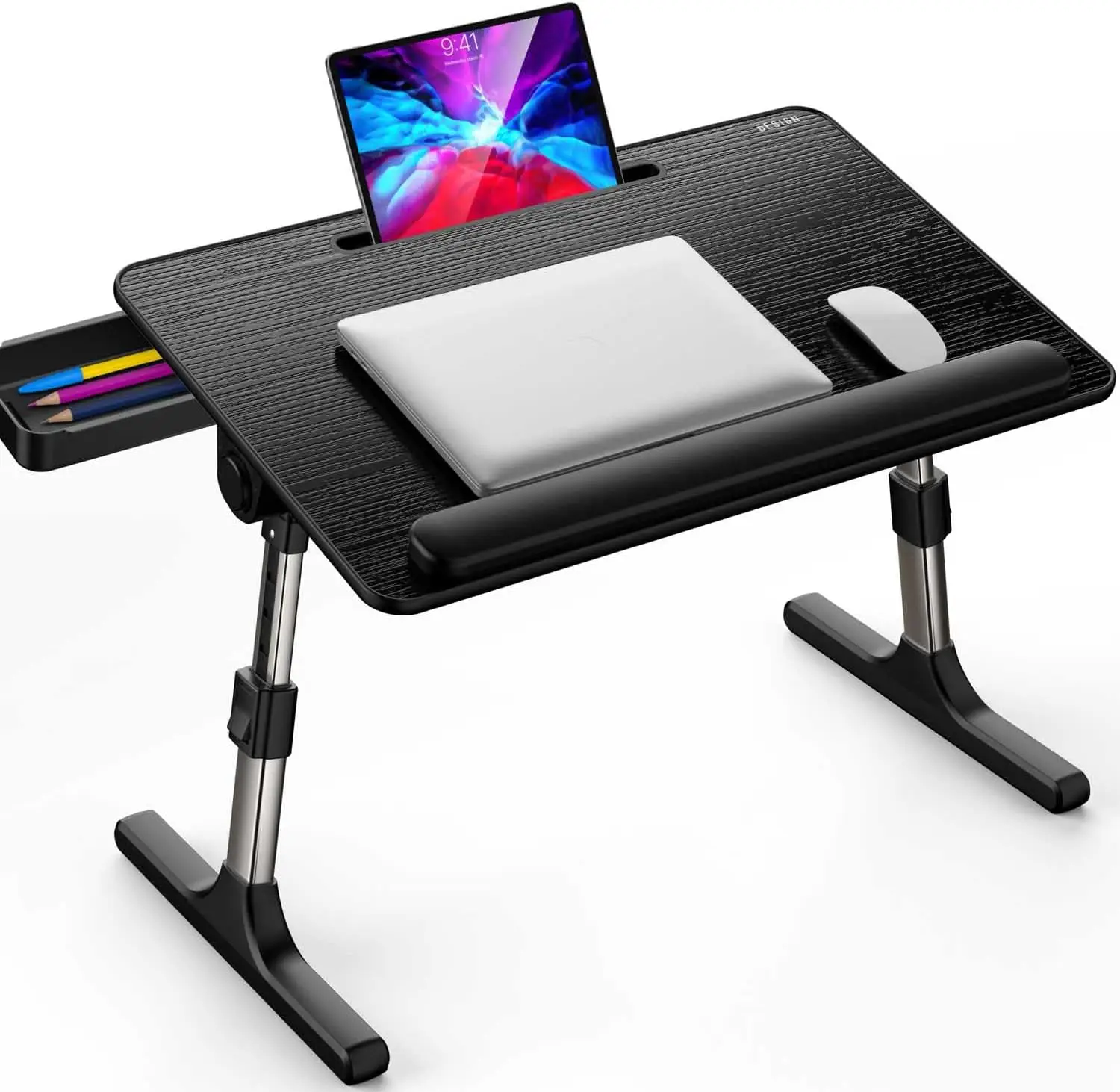 

Extra Large Adjustable Laptop Table with Storage Drawer, Portable Foldable Bed Desk for Reading and Writing in Black