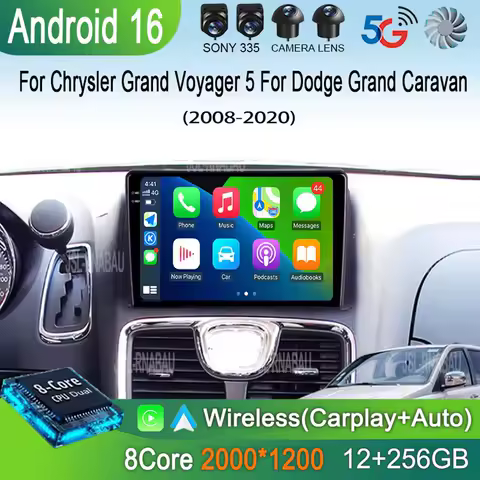 Android 16 Carplay Car Radio For Chrysler Grand Voyager 5 For Dodge Grand Caravan 2008 2011-2020 GPS Multimedia Stereo Head Unit