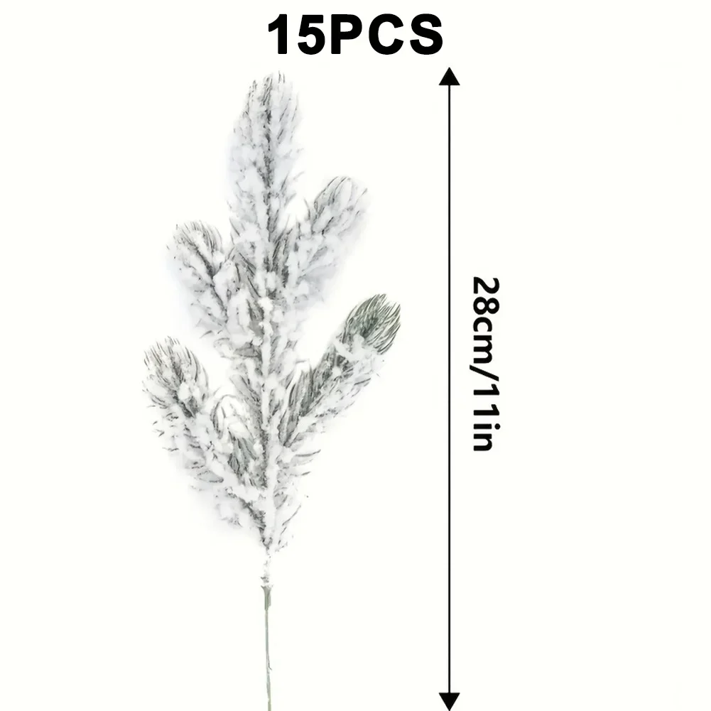 

15Pcs Frosted Pine Needle Branches for Holiday Decoration and DIY Crafts 10 6 Inches Snowy Artificial Pine Leaves