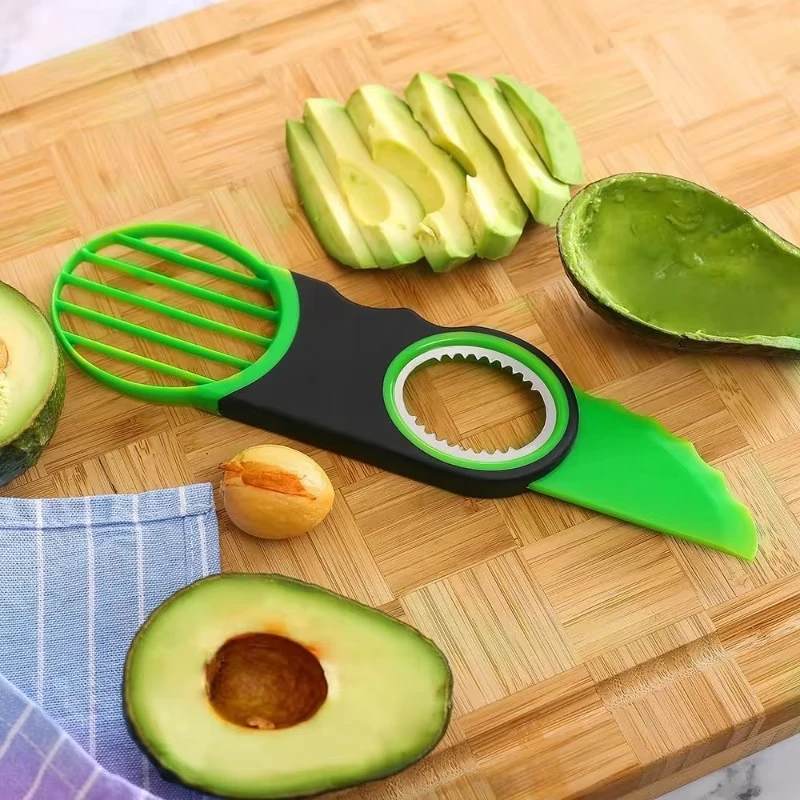 3 in 1 Avocado Slicer Cutter and Pitter Stainless Steel Avocado Peeler Fruit Slicer Kitchen Gadget for Avocado Kiwi Pitaya