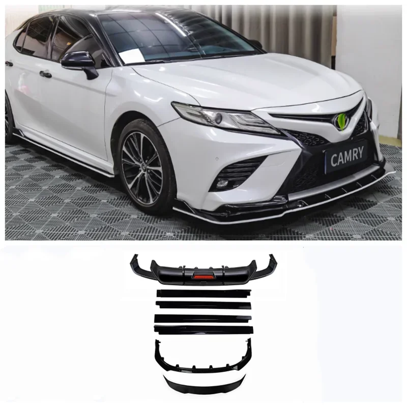 For Toyota Camry 2018 2019 2020 2022 2023 High Quality ABS Black Car Front Bumper Lip Rear Diffuser Spoiler Side Skirt Body Kit