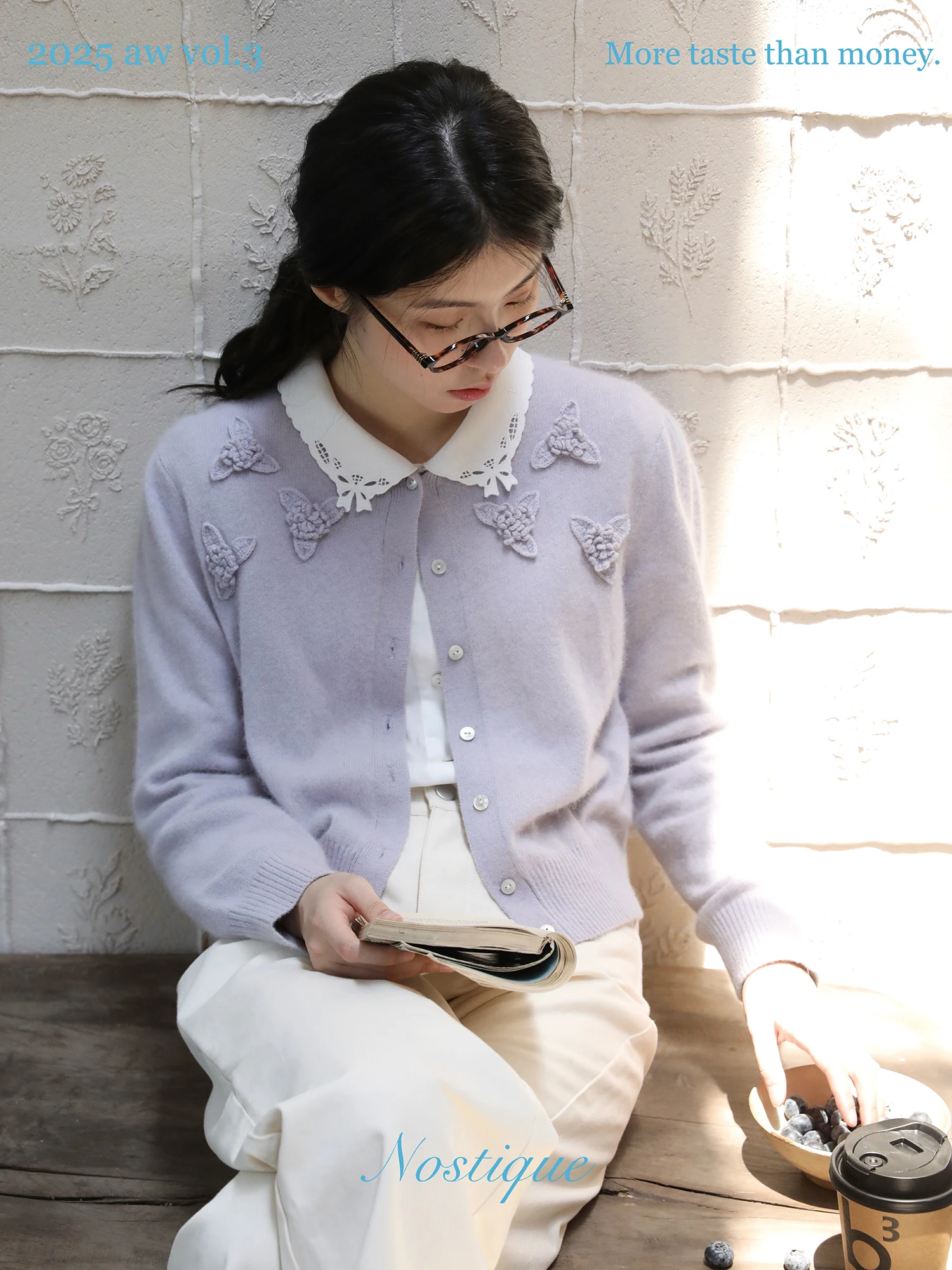 

Women's Long Sve Woolen Sweater Cardigan Nostique 3D Crochet ey Purple Unsewn Faionable Spring Autumn