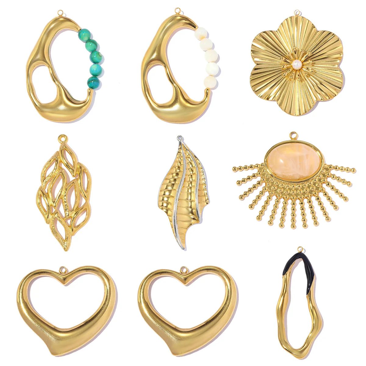 3 Stück/Set Edelstahl Hohlblatt-Blumen DIY Ohrring-Anhänger Herzförmige Halsketten-Anhänger Unregelmäßig Geformter Damenschmuck